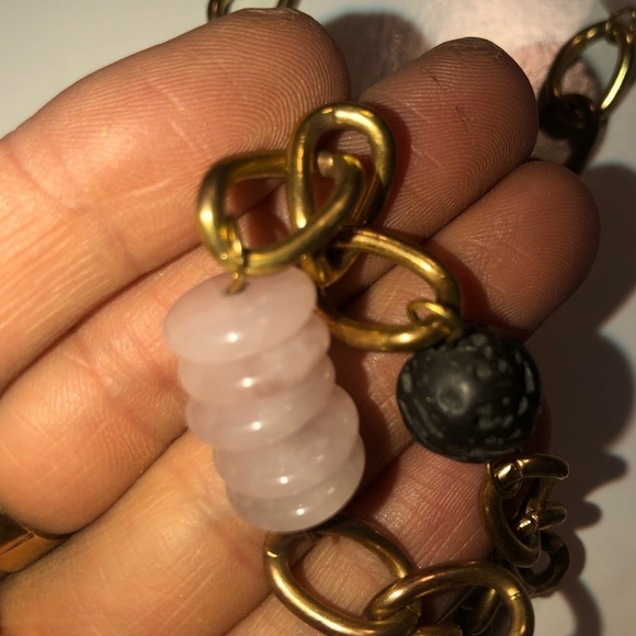 real Rose Quartz Donut & Round Lava Rock Beads Gold Tone Endless Chain 36” - Picture 4 of 5